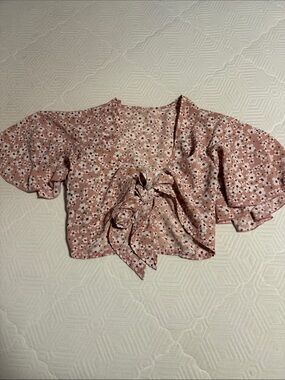 Floral Tie-Front Crop Top in Dusty Pink